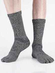 3 Pairs Thick Five-Toe Sports Socks, Moisture-Wicking, Anti-Slip, Crew Length Cotton Socks For Men, One Size (39-45) - Multicolor - View 5