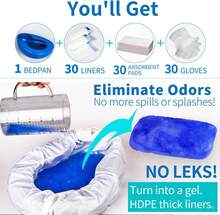 MINIVON Bedpan Set With 30 Disposable Liners, Super Absorbent Pads And Gloves - Pack 30 Count - Bed Pan For Elderly Women Females Bedridden Patients, Bedpan For Men - 黑色 - 查看 2