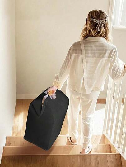 1PC Solid Color Laundry Hamper, Black Handheld Foldable Laundry Hamper For Household Dress Pants Shoes Jeans Boots Skirtlaundry Hamper,Washing Basketbathroom Organizer,Basket,Storage Basket,Foldable Laundry Basket,Doll Storage Basket