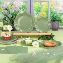 10 piezas/20 piezas/50 piezas/Set, Plato, vaso y toalla de papel de color verde salvia, Vajilla desechable de 9"x7" con plato en forma de abanico, Plato desechable de color verde salvia adecuado para fiestas, cenas, bodas, bautizos, revelación de género, plato para tarta de cumpleaños, fiestas festivas, comidas en grupo