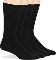 Men's Bamboo Crew Dress Socks 4-Pack, Breathable & Seamless - Black - View 5