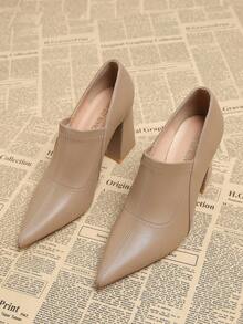 2025 Spring New Arrival Pointed Toe Low Vamp High Heel Shoes, Elegant Minimalist Fashion Women's Shoes, Brown Chunky Heel Pumps