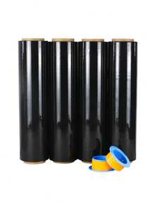 Envoltura Estirable Negra Industrial Alta Resistencia - 18 Pulgadas x 1200 Pies por Rollo, Calibre 70, con Asa Plástico - Pack 4 Rollos - Negra - Ver 2
