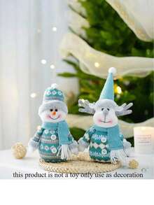 1pc Christmas Decoration Plush Blue Snowman Doll, Cute Fabric Doll Sled Figurine For Home Tabletop Display - Multicolor - View 9