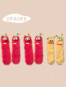 1/2/3 双女士趣味袜子、节日袜子、卡通袜子、毛绒袜子、节日袜子、中筒袜、大眼袜子、可爱袜子、保暖袜子 - 彩色 - 查看 32