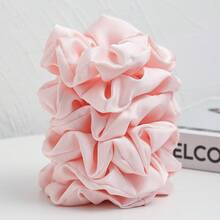 6件套女士粉色缎面蝴蝶结发圈，简约优雅休闲风，粉色配饰，情人节发绳，马尾辫发圈，发圈，发饰 - 粉色 - 查看 6