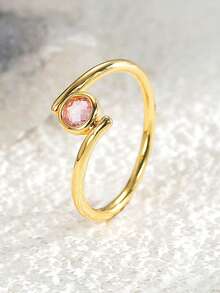 Charm-In 1 pieza Anillo de piedra de circonita geométrica de latón chapado en oro de 18K con estilo minimalista y de moda, disponible en múltiples tallas, adecuado como regalo para amigos, familiares y ocasiones especiales