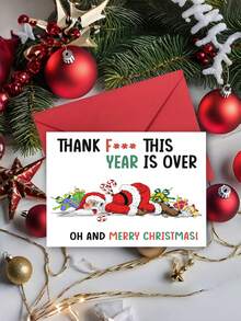 1 张搞笑粗鲁圣诞贺卡，上面写着咒骂圣诞老人，感谢今年已经结束，圣诞快乐贺卡，内附信封，空白，适合送给家人朋友、男士女士的圣诞礼物 - 彩色 - 查看 8