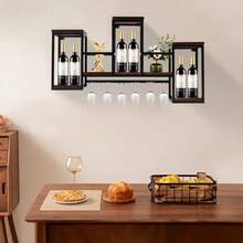 Metal Wall Mounted Wine Bottles Shelf Bar Storage Display Shelf Industrial - Black - View 3
