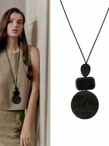 1pc Bohemian Style Long Pendant Necklace, Vintage Minimalist High-End Geometric Sweater Chain Accessory For Women