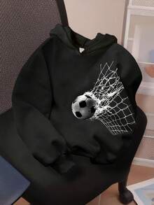 Basketball Pattern Warm Sweatshirt For Young Boy - Black - View 8