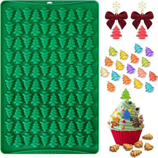 Moldes de silicona en forma de árbol de Navidad - Molde de silicona premium para dulces y decoraciones festivas / Molde de silicona versátil para hornear en freidora de aire - Plegable, antiadherente para pasteles, magdalenas, muffins y huevos - Accesorio de cocina esencial