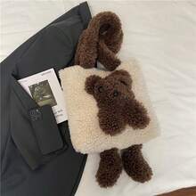 Borsa a tracolla in peluche con orsetto teddy, grande capacità, morbida e soffice
