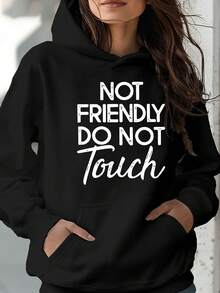 Don't Touch Me Graphic Print Hoodie - Women's Casual Long Sleeve Jumping Sweatshirt With Street Style, Fashionable Hood And Spacious  Pocket, Soft And Comfortable Polyester Sportswear For Fall Winter - màu đen - Xem 1