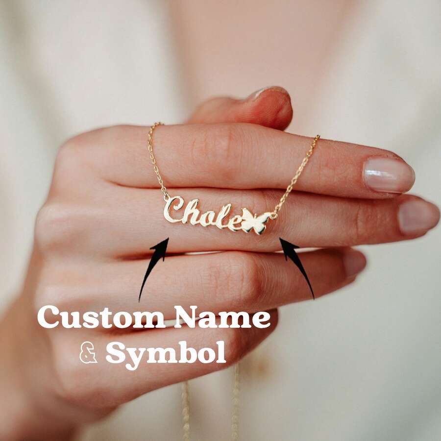 Personalized Symbols Name Necklace * Dainty Name Necklace * Butterfly, Snowflake, Paw, Bow, Star, Religious Symbols * Personalized Gift - Multicolor - View 1