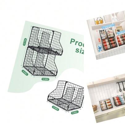 Organizador Despensa Apilable Hierro Negro con 2 Divisores Ajustables, Dispensador Latas para Hasta 28 Unidades, Estante Escalón 2 Niveles para Cocina