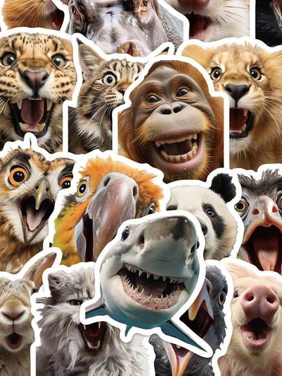 50pcs Funny Animal Face Decor Stickers For Skateboard, Phone Case, Laptop, Fridge, Luggage, Bedroom, Tablet, Notebook, Learning Reward Gift B1AB