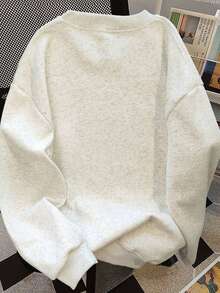 女士休闲宽松字母星形印花圆领卫衣，灰色花卉图案，秋冬季 - 花灰色 - 查看 4