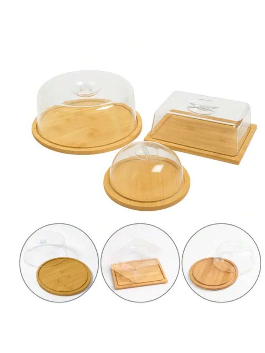 Kit Mesa Posta Em Bambu Boleira Queijeira E Porta Frios 3pç