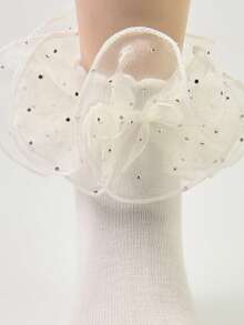 1 Pair Children's Ruffle Trim Socks, Princess Baby Ruched Socks - Beige - View 3