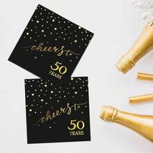 20pcs/40pcs/60pcs,50th Birthday Napkins, Celebrate Cheers To 50 Years Cocktail Party Napkins, 6.5x6.5 Inch, For Birthday Decorations, Wedding Anniversary, Black And Gold, 2 Ply Halloween Table Decorations - Black 50 - View 5