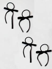 2个/8个装 女士纯色复古丝绒蝴蝶结发圈，简约优雅马尾辫发饰，适合日常佩戴的发绳头饰橡皮筋 - 彩色 - 查看 9