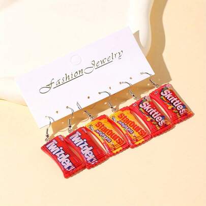 6 أزواج من أقراط الحلوى الراتنجية الجميلة والأنيقة، مناسبة للارتداء اليومي