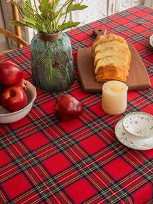 1pc Red Plaid Square Tablecloth, Farmhouse Style Dining Table Cover, Polyester Material, Suitable For Kitchen, Dining Room And Christmas Decoration