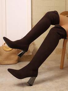 Wysokie kozaki damskie, zamszowe, grube, sięgające do połowy łydki, kozaki za kolano, głęboki brąz, czerń