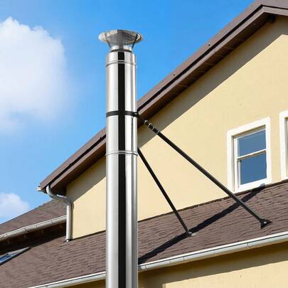 6 Inches Extended Roof Bracket, Supports Chimney Stove Pipe For Stability, Mounting Brackets With Adjustable Legs, Steel With Powder Coating,Side/Top Mount Installation (No Rain Cap,Pipe)