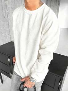 Men's Casual Retro Corduroy Sweatshirt, Long Sleeve Top, Autumn/Winter - White - View 2