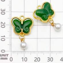 5/25 件中国风古法金油滴吊坠小仿玉绿福袋形状饰品手工 DIY 项链小吊坠首饰配件 - 綠色 - 查看 10