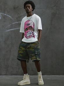 Manfinity  Camiseta de gran tamaño con estampado completo (cuello ancho) - Fabricación por encargo - Albaricoque - Ver 4
