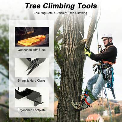Tree Climbing Tools Set - Premium Carbon Steel & 45# Steel, 220.46 Lbs Load Capacity, Ergonomic Non-Slip Footplates, With Safety Belt, Rope & Adjustable Straps, For Tree Climbing, Fruit Picking, Rescue & Aerial Work