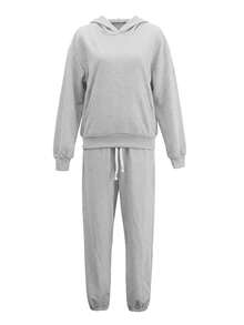 Damen Lässig 2-teiliges Trainingsanzug Set - Kapuzensweatshirt und Jogginghose Lässig outfit, geeignet für Herbst/Winter - Grau - Übersicht 1
