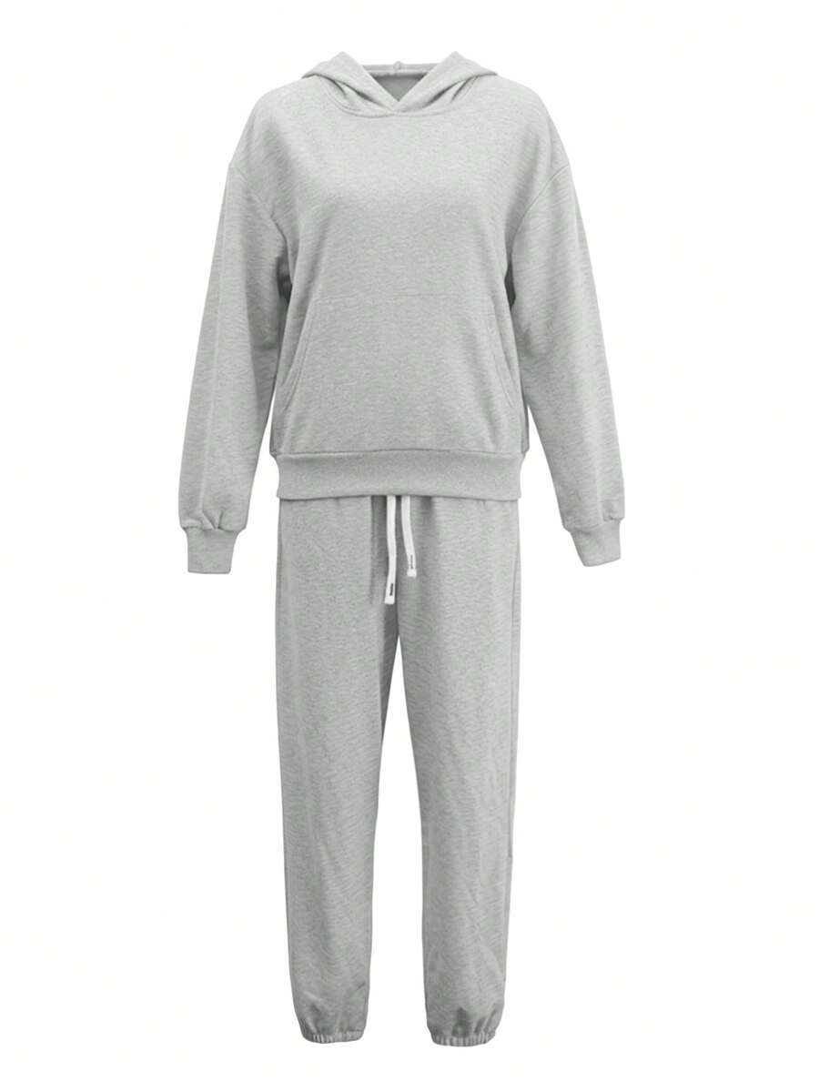 Damen Lässig 2-teiliges Trainingsanzug Set - Kapuzensweatshirt und Jogginghose Lässig outfit, geeignet für Herbst/Winter - Grau - Übersicht 1