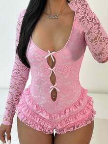 Lazaro Autumn Sexy Jumpsuit For Women Pink Long Sleeve Romper Fall Clothes For Women - 粉色 - 查看 1