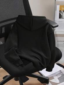 Young Boy Cartoon Letter Pattern Warm Hoodie Sweatshirt - Black - View 9