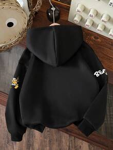 小男孩卡通图案保暖卫衣 - 黑色 - 查看 2