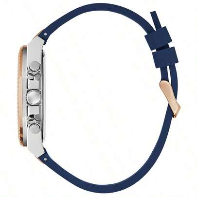 Guess 男士黑色双色石英表，黑色皮革表，低调奢华手表，三个小多功能显示屏，全新时尚休闲魅力，男士石英指针表，罗马数字标记，商务休闲风格，耐用且适合日常佩戴，可作为送给他和她的礼物，父亲节，周年纪念礼物。GW0791G1