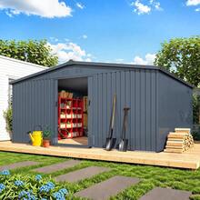 YODOLLA 12' X 14' Outdoor Storage Shed With Sliding Door, Outdoor Sheds & Outdoor Storage Backyard Shed Storage Cabinet, Large 14x12 Metal Storage Tool Shed - 深灰色 - 查看 8