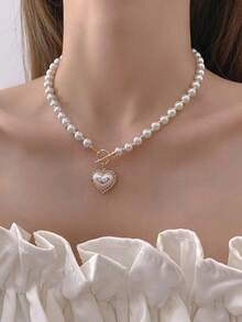 1 件简约设计优雅仿珍珠水钻猫眼珠链项链，百搭，适合女性日常佩戴、正式活动、送给女朋友、好朋友、生日的礼物 - 白 - 查看 6