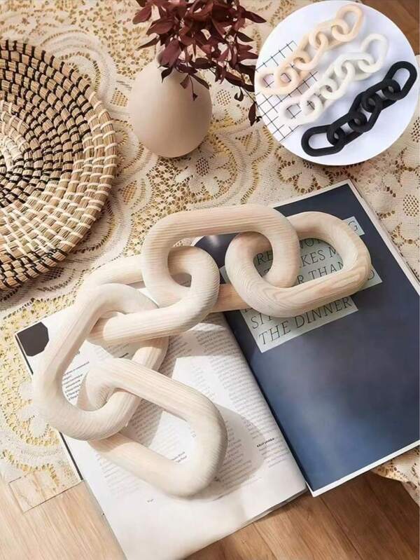 1 pièce, Décoration de chaîne en bois rustique, Accents de table et d'étagère façonnés à la main de style bohème, Nœud de 5 maillons dans un style de ferme, Décoration pour salon, chambre à coucher, entrée, table basse