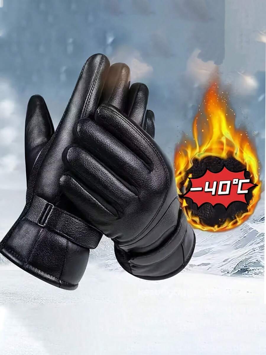 1pair Men Winter Warm Hand Warmers Full Fingers Thickened Fleece Gloves Waterproof Wind Proof Outdoor Motorcycle Cycling Thermal Gloves Leather Thickened Ski Gloves Touch Screen Gloves Unisex