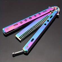 Professional  Comb With Fine Tooth Stainless Steel Bristles And Folding Mechanism - Heavy Duty Metal Handle, Ergonomic Grip, Safety Lock And Sharp Blade For Hairstyling, Wet/Dry Use - Suitable For Home, Salon, Barbershop Or Training - Durable And Precise Hair Tool - Compact And Portable Design Suitable For Various Hair Types - Practice Training Tool With Safety Lock - 黑色的 - 查看 3