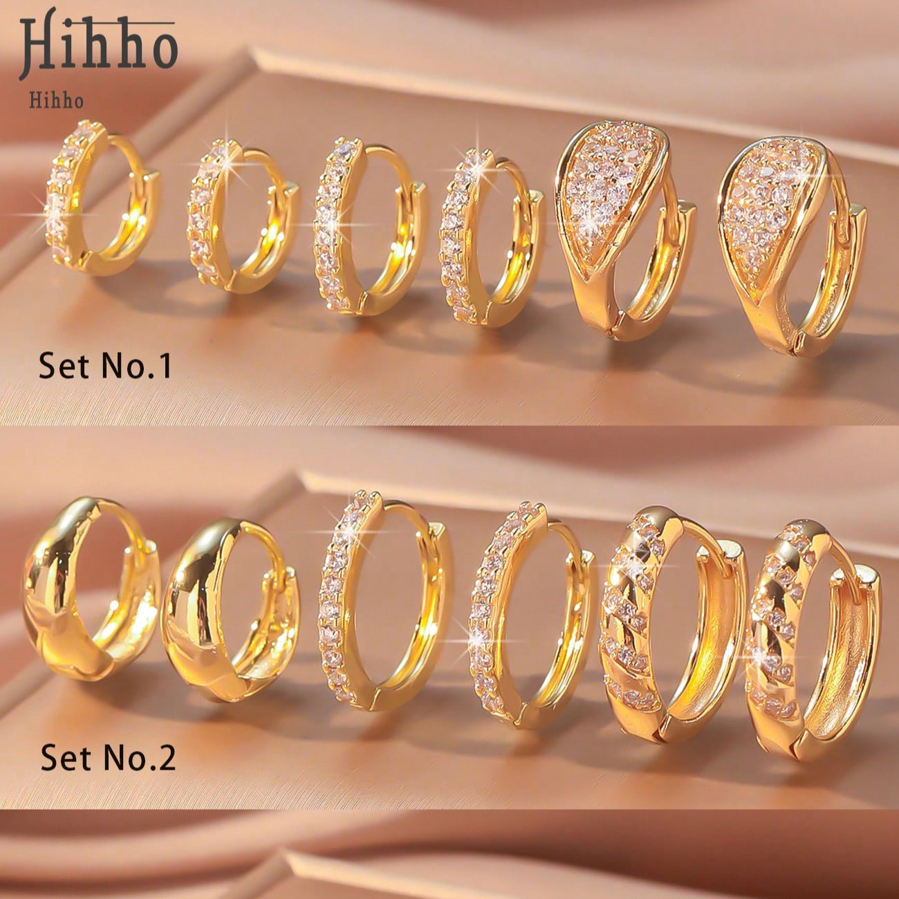Set de 6 piezas de aretes de aro elegantes y lujosos con diseño de circonita blanca incrustada, aretes multicapa de joyería de moda y gracia para us