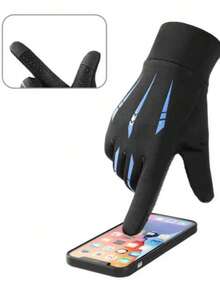 1pair Touch Screen Anti-Slip Sports Gloves,Suitable For Cycling,Riding Motorcycle And Skiing,Black Gloves,Winter Hand Warmers - Multicolor - View 6