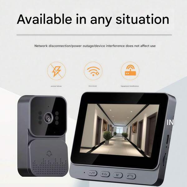 1pc Smart Wireless Doorbell, Video Intercom Doorbell With 4.3" 1080P HD Display, 170° Wide Angle, Night Vision, Two-Way Audio, SD Card Storage, No WiFi Needed, Ensure Home Security, Wireless Doorbell, Property Protection, Video Surveillance, Compact Design, Modern Safety, Night Vision Technology, Reliable Connection, Video Doorbell, Apartment Residents, Security-Conscious Buyers