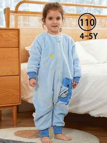 MICHLEY 1Pc Baby Flannel Cartoon Printing Long Sleeve Zipper Wearable Baby Products Unisex Cute Casual Suitable For Daily Use In Autumn And Winter - 恐龍 - 查看 8