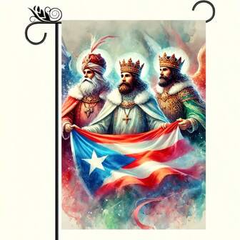 1 Pc Polyester Welcome Garden Flag With Puerto Rican Pride & Three Wise Men Double-Sided Print - Multipurpose Outdoor Lawn, Porch & Yard Decoration - 11.81 X 17.72 Inches - Festive Autumn, Winter, Halloween, Christmas Decor, No Flagpole Required.